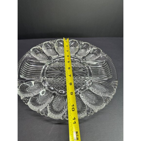 Vtg LE Smith Deviled Egg Plate Platter Relish Tray Dish Clear Glass Heritage 11" - Picture 9 of 10